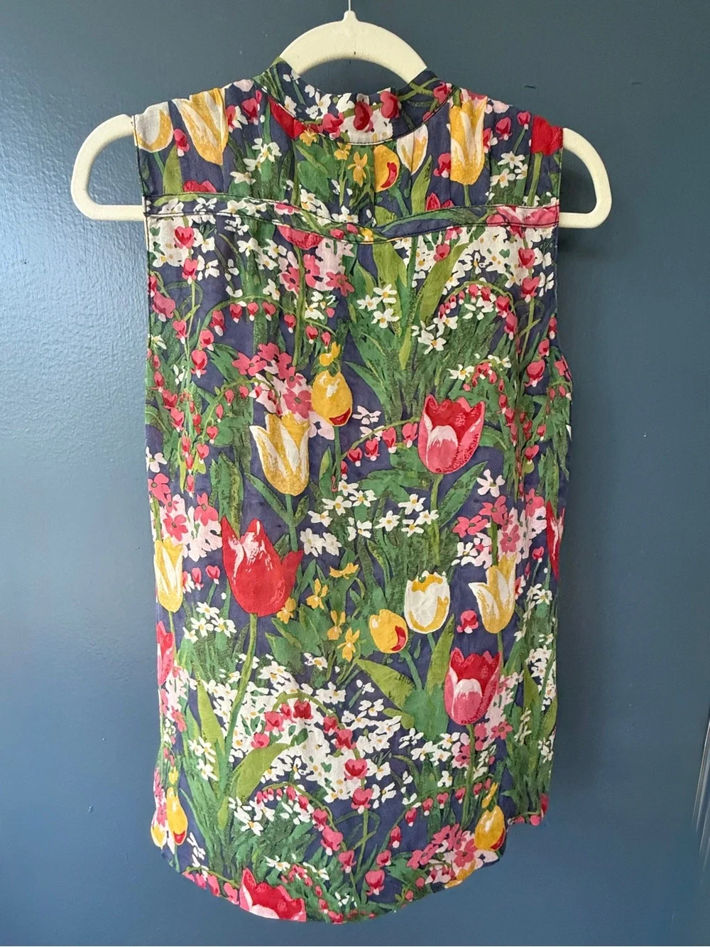Tory Burch Silk Floral Tulip Tank with V-Neck